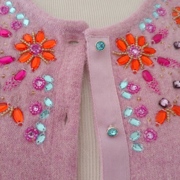 Free People wool angora long sleeve sweater button cardigan crew neck/S/pink - Picture 2 of 13